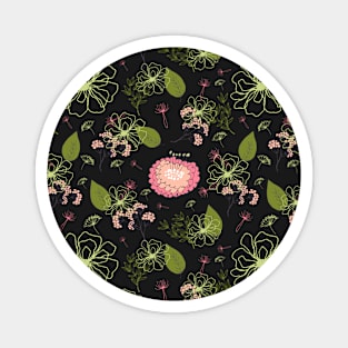 Cute, Pretty Pink and Green Flower Pattern Magnet